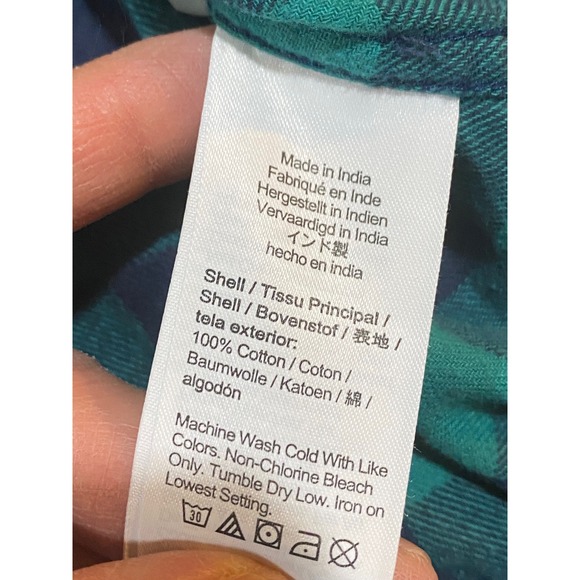 J.Crew Mens Flannel Shirt Teal Navy Buffalo Check Button Down AZ838 Large - Picture 5 of 7